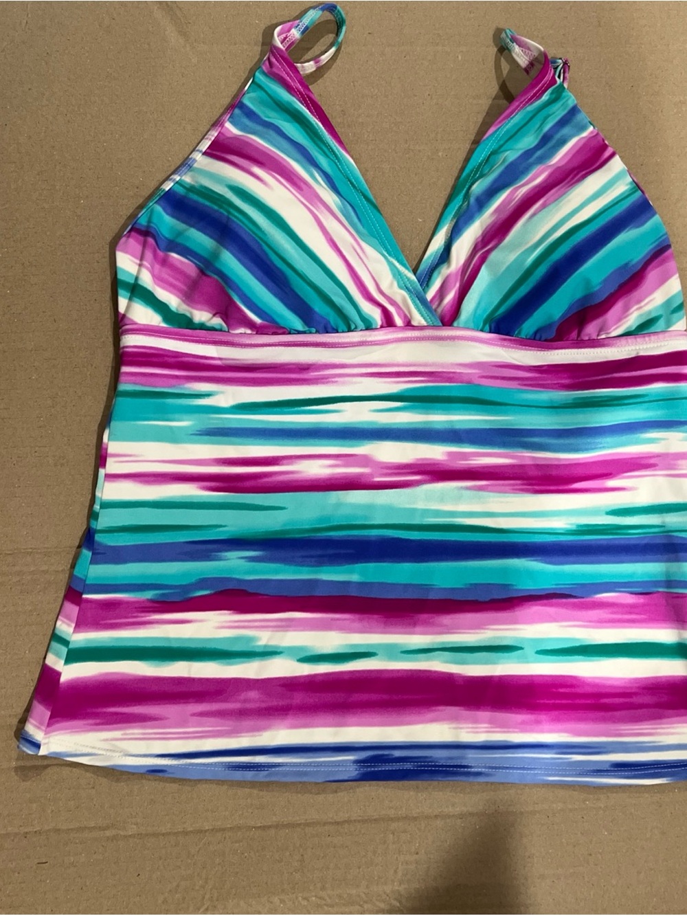 Jantzen Teal, Pink & White Striped Tankini Top size 12